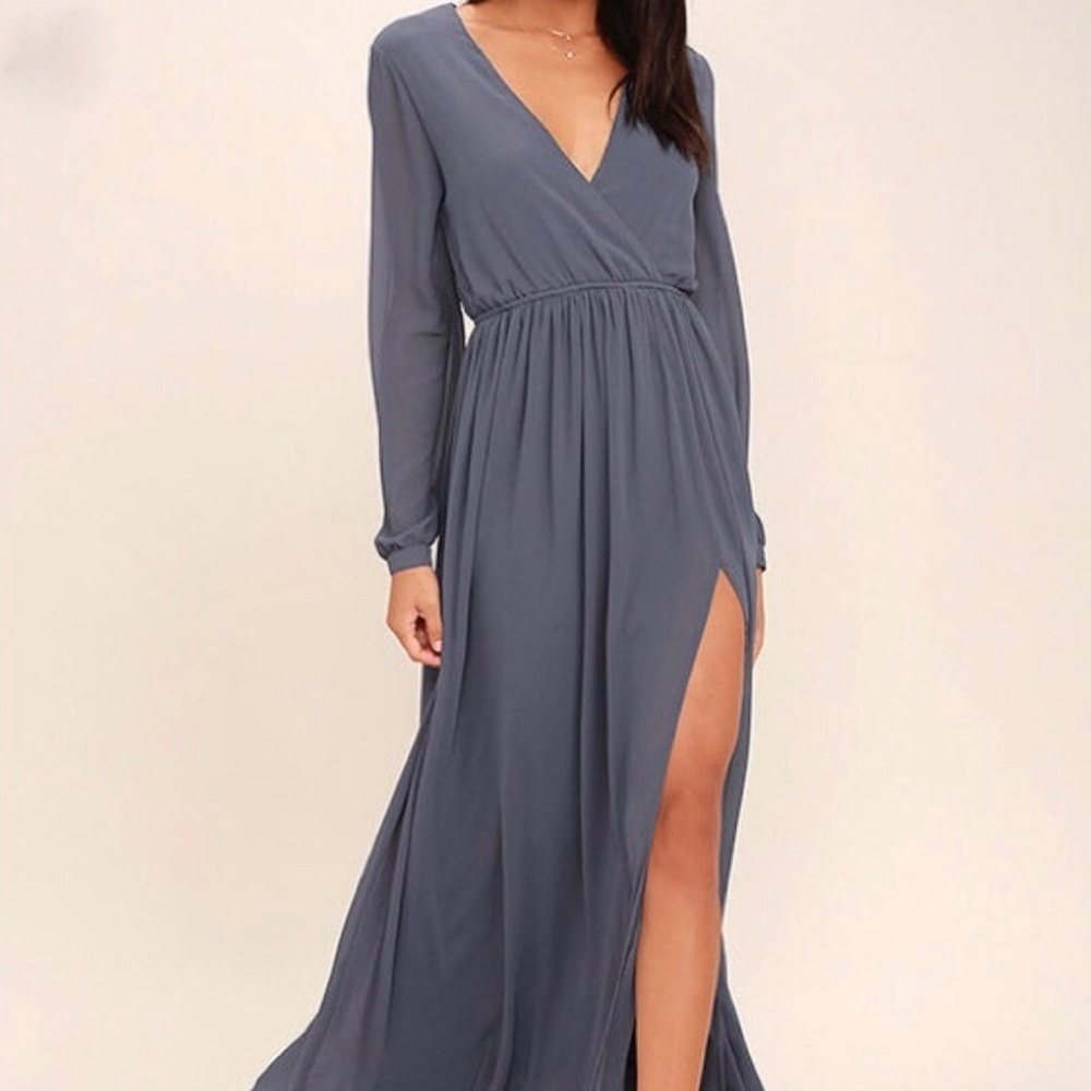 Lulus Wondrous Water Lilies Grey Maxi Dress